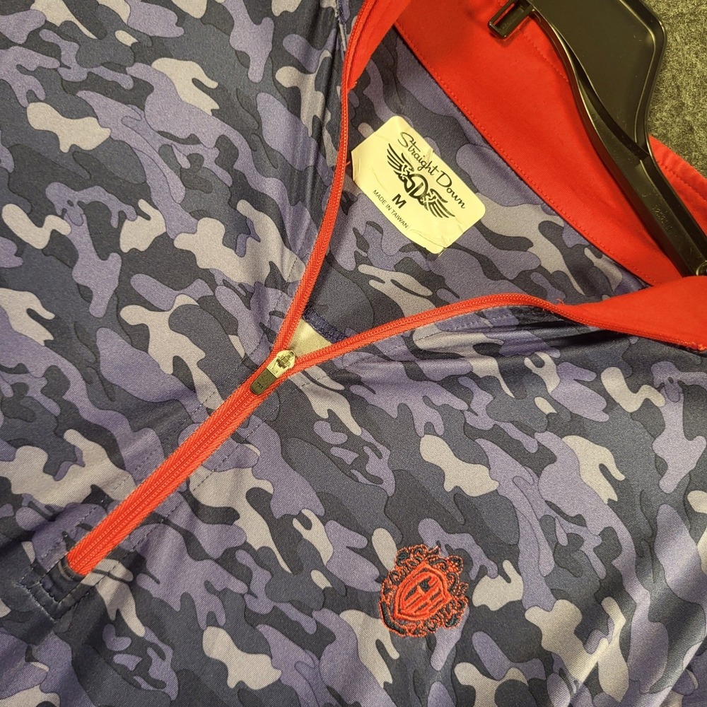 Straight Down Mens Quarter Zip Pullover Camo Performance Golf Shirt Size M